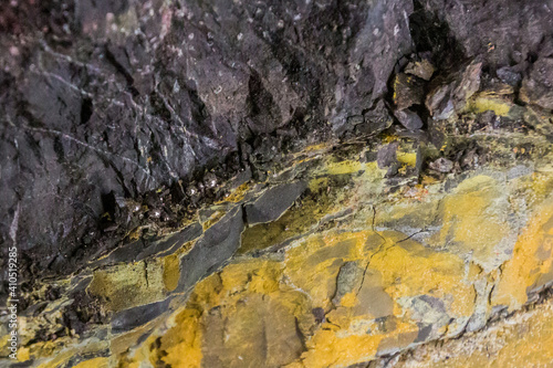 Canvastavla Mercury-rich mineral in an abandoned mercury mine in Idrija, Slovenia