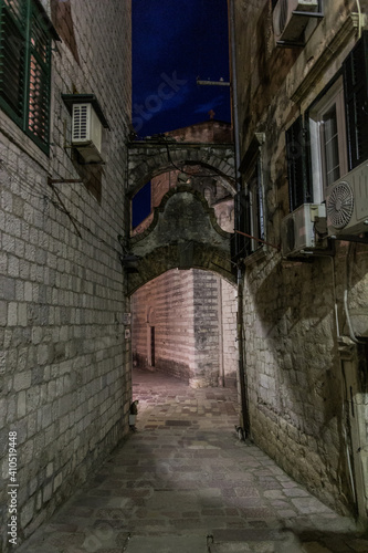 Evening view of an alley in Kotor, Montenegro. © Matyas Rehak