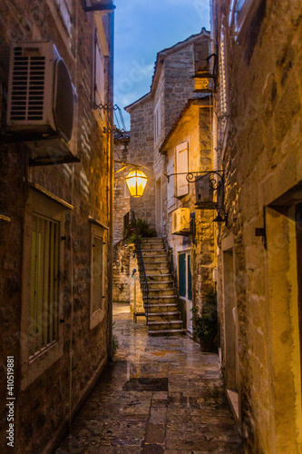 Evening view of an old town in Budva  Montenegro.