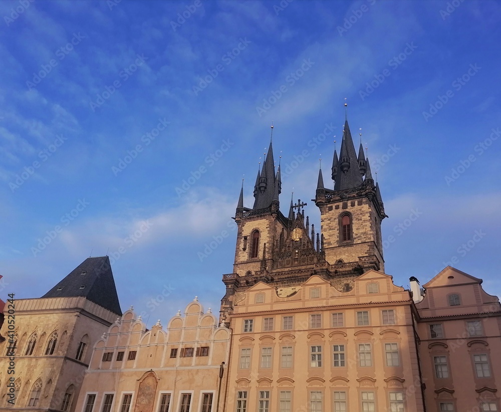 Tyn church on the Old town Square in the heard of the Prague city Tyn church on the Old town Square in the heard of the Prague city