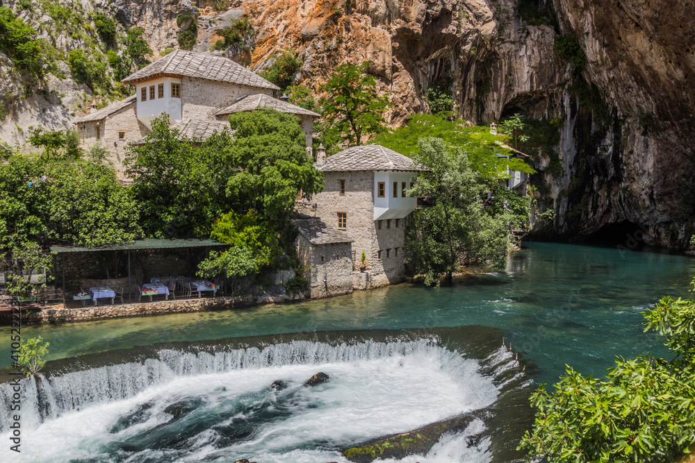 Tekija house and Buna river in Blagaj village near Mostar, Bosnia and Herzegovina Tekija house and Buna river in Blagaj village near Mostar, Bosnia and Herzegovina