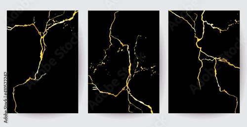 Golden kintsugi art vector texture on black photo