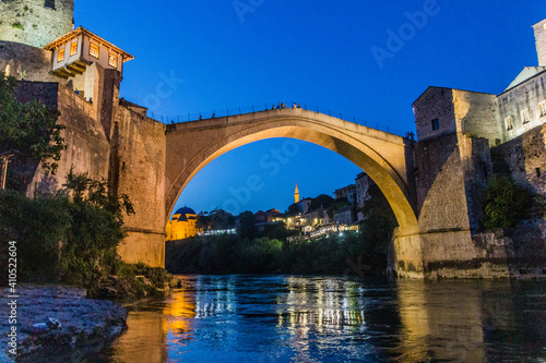 Evening view of Stari most (Old Bridge) in Mostar. Bosnia and Herzegovina © Matyas Rehak