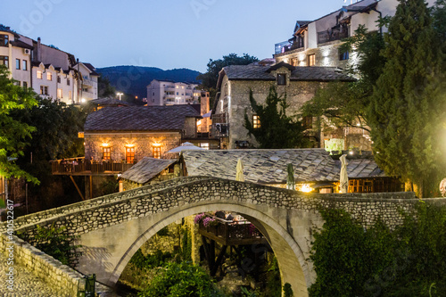 Evening view of Kriva cuprija bridge in Mostar. Bosnia and Herzegovina