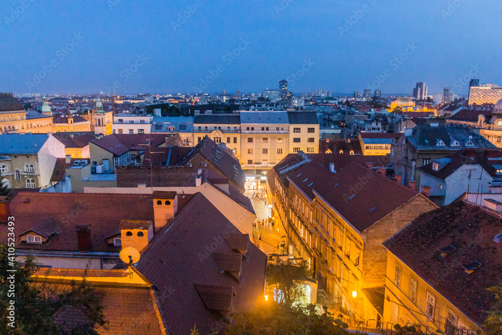 Evening skyline view of Zagreb, Croatia