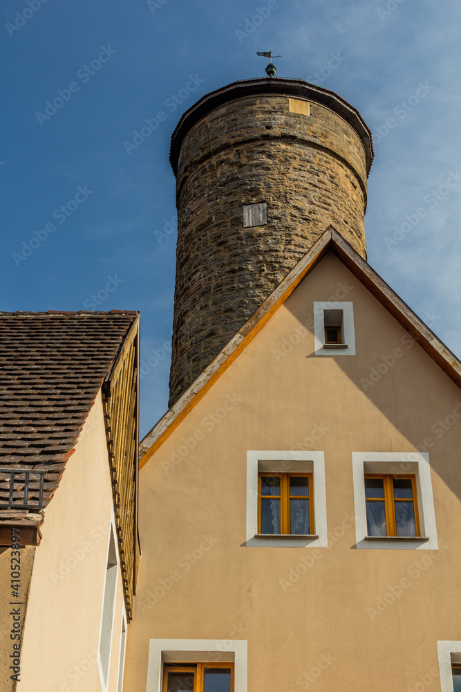 Tower at fortification walls Rothenburg ob der Tauber, Bavaria state, Germany
