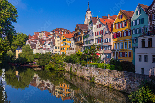 Houses reflecting in Neckar river in Tubingen, Germany © Matyas Rehak