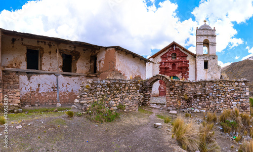 Fototapeta Naklejka Na Ścianę i Meble -  OLD COLONIAL CHURCH NEAR THE SANTA BÁRBARA MINE IN HUANCAVELICA PERU