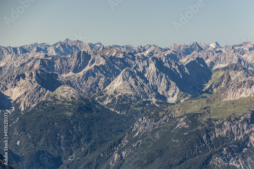 View of Wetterstein mountains from the peak of Zugspitze, Germany