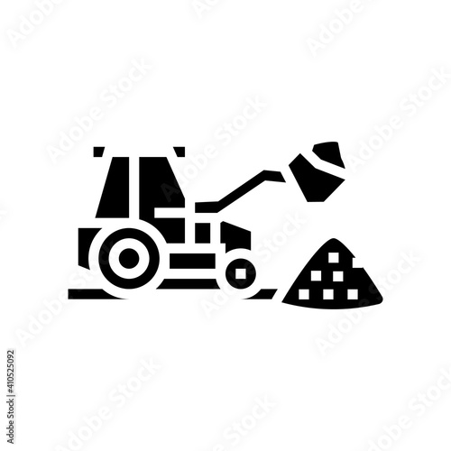 tractor stone gravel loading machine glyph icon vector. tractor stone gravel loading machine sign. isolated contour symbol black illustration