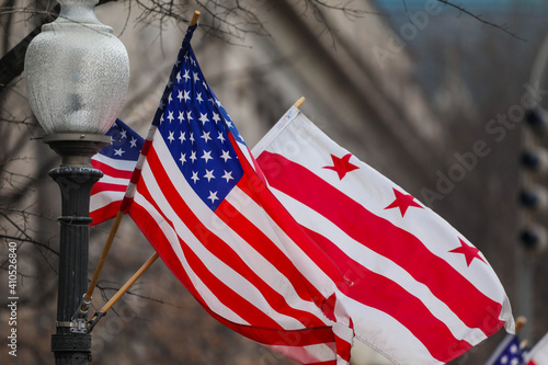 The flag of Washington, D.C. and the American flag