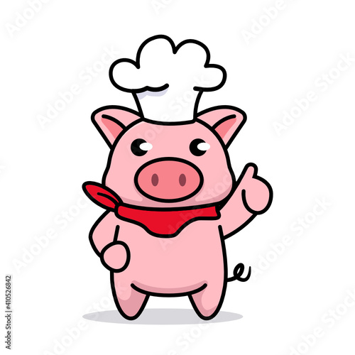Cute baby chef piggy animal mascot logo
