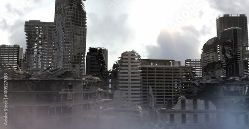 Canvas Print destroyed post-apocalyptic city after war and earthquake render 3d
