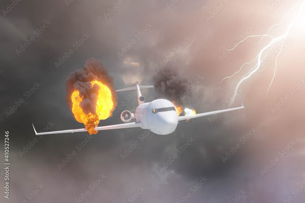 falling burning airplane render 3d falling burning airplane render 3d