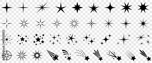 Black stars icons symbols vector set collection on transparent background