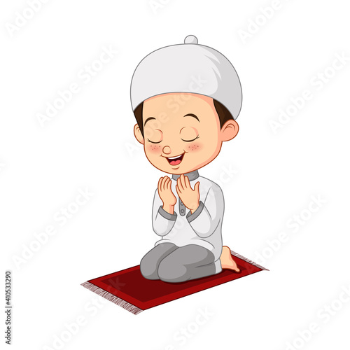 Cartoon muslim little boy praying