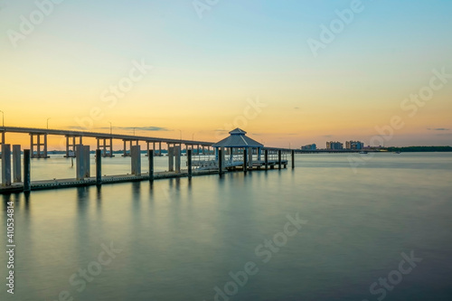 Sunset at Look Out Pier in downtown Fort Myers Florida. © Jennifer