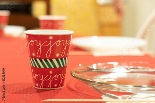 Christmas cup of coffee; glass place setting
