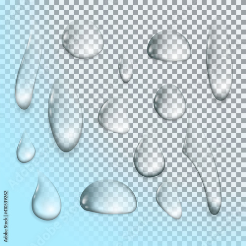 Set of vector water droplets on isolated background.