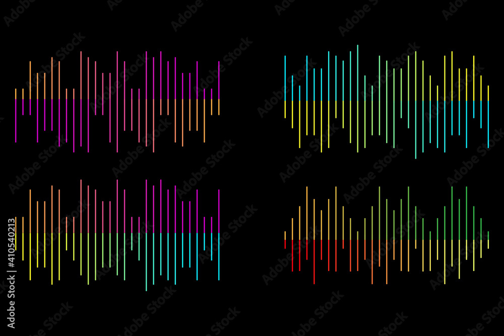 Color sound waves set in abstract style on black background. Abstract technology background. Stock image. EPS 10.