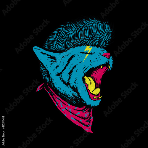 Animal cat rock style roar graphic illustration vector art t-shirt design