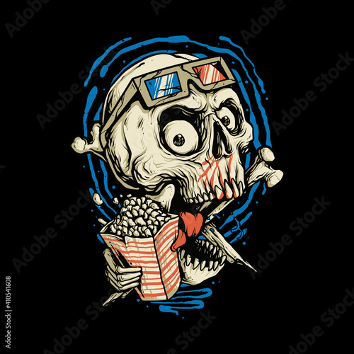 Skull love movie horror graphic illustration vector art t-shirt design