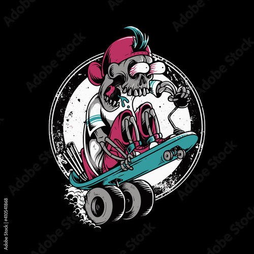 Skeleton skateboarding horror graphic illustration vector art t-shirt design