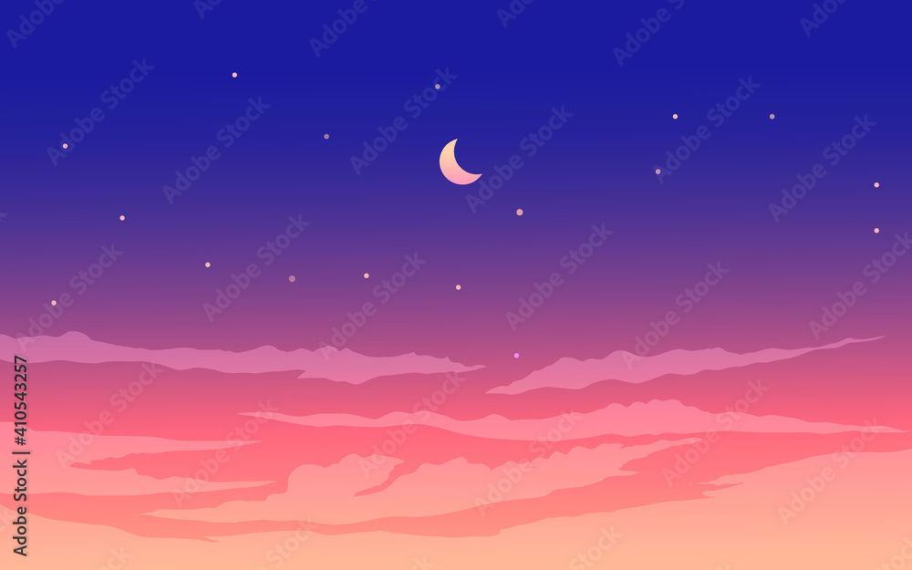 Beautiful night sky with moon