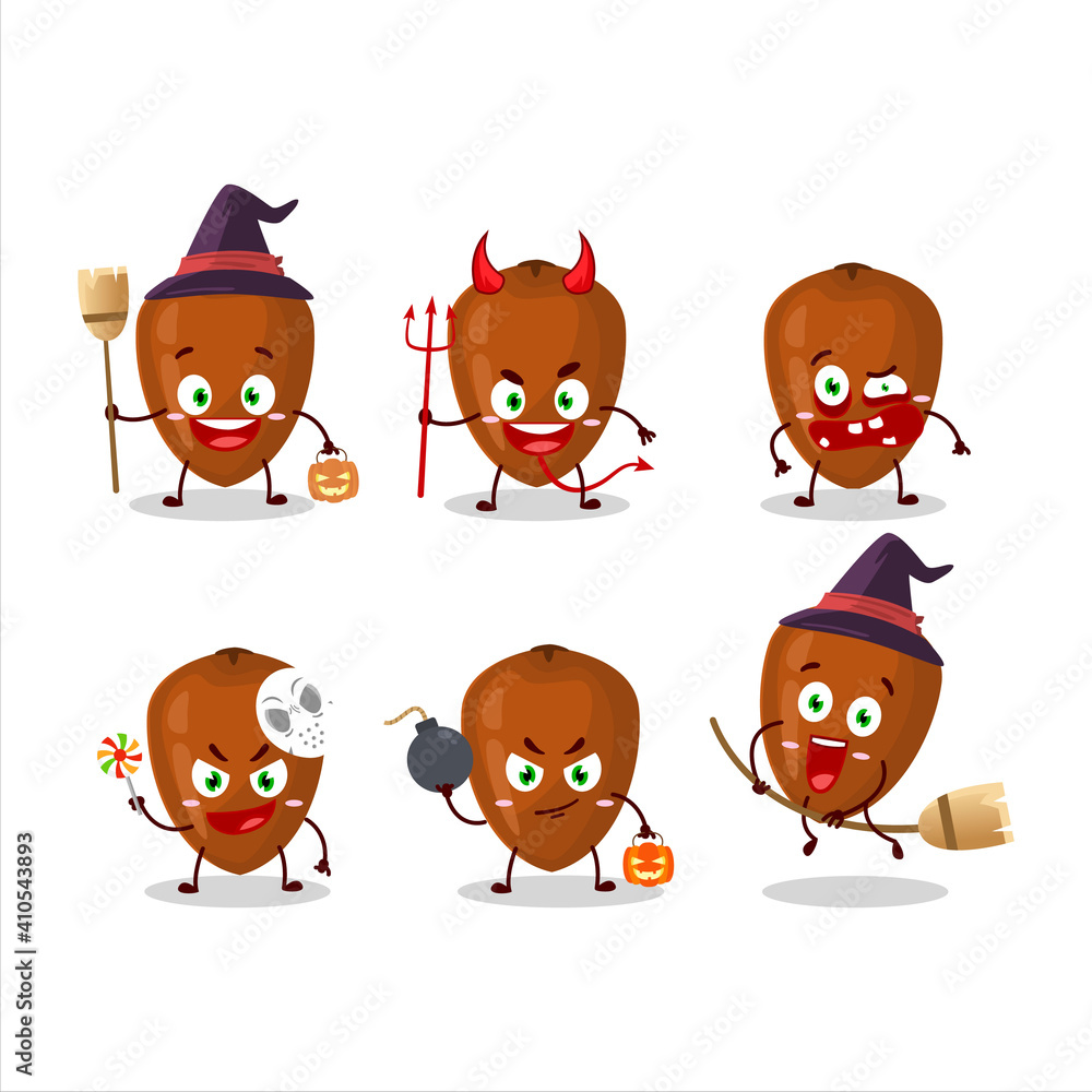 Halloween expression emoticons with cartoon character of sapodilla