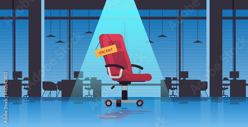 vacant sign on armchair business hiring recruiting concept office interior horizontal vector illustration