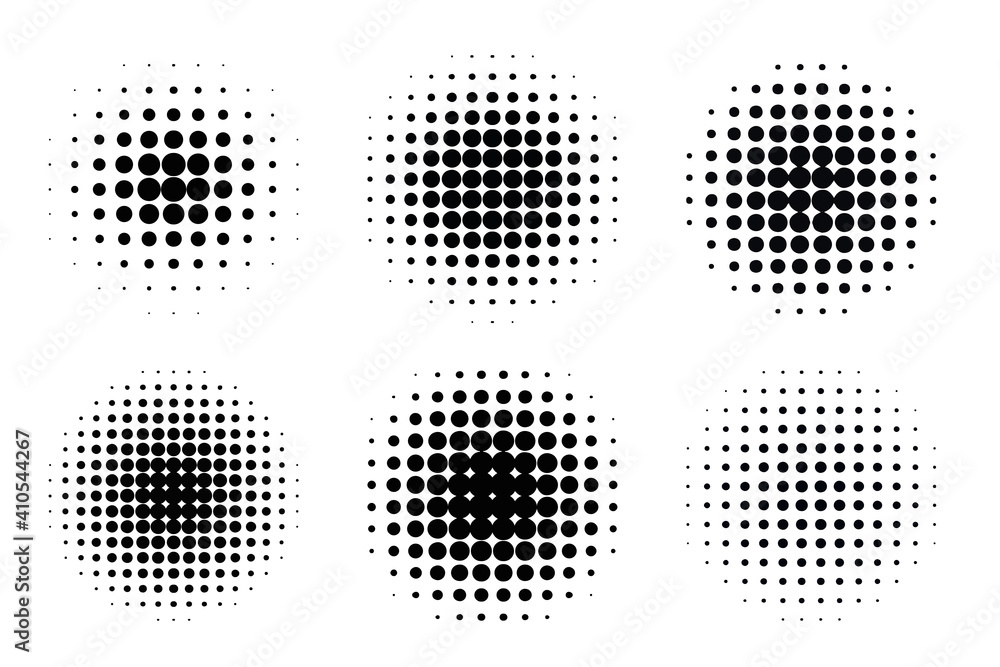 Pop art comic style gradient circle halftone set Vector isolated on white background