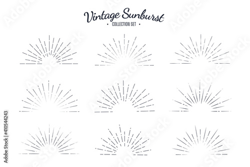 Vintage sunburst vector collection set Retro solar graphic design stripes