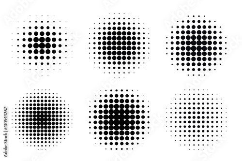 Pop art comic style gradient circle halftone set Vector isolated on white background