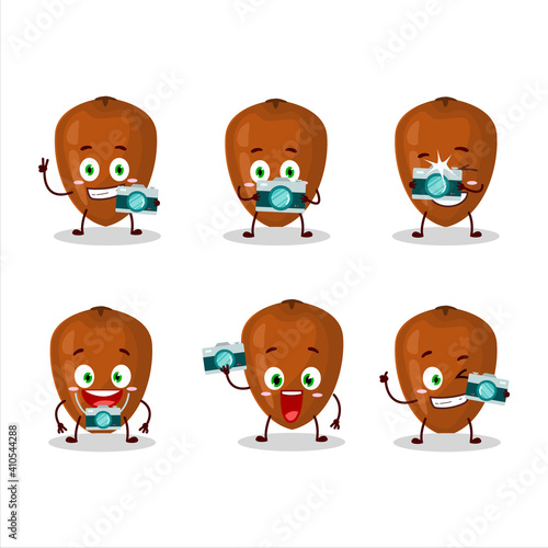 Photographer profession emoticon with sapodilla cartoon character