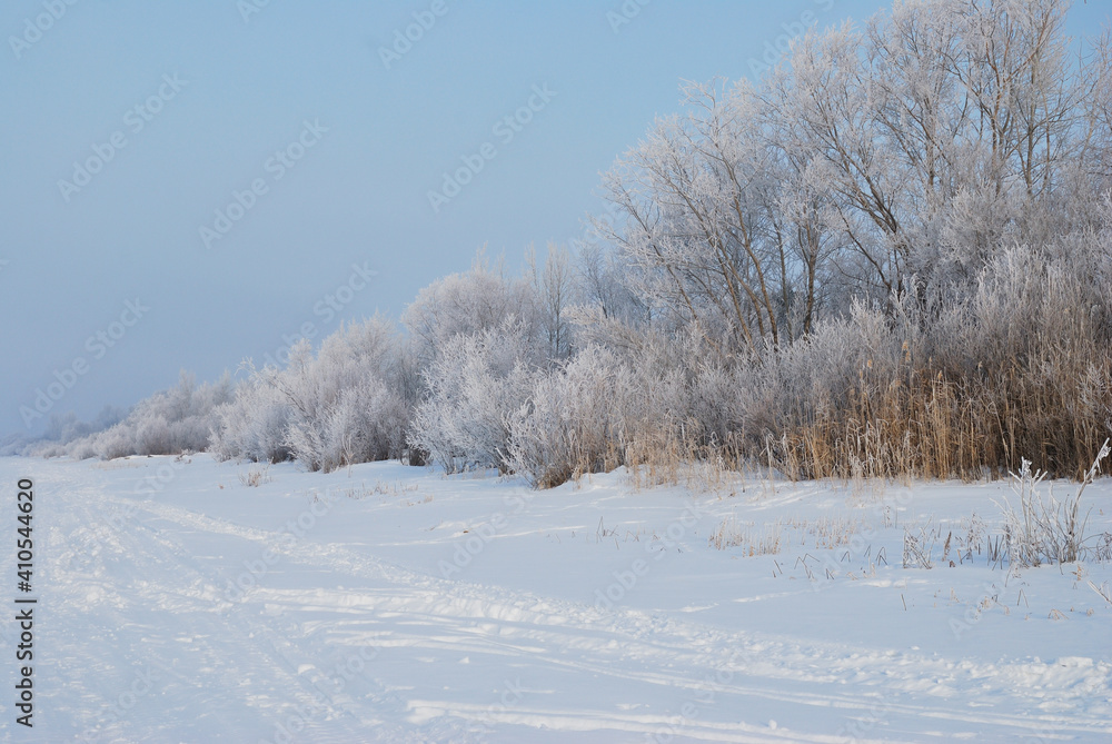 Winter fog in the vicinity of Omsk, Siberia Russia