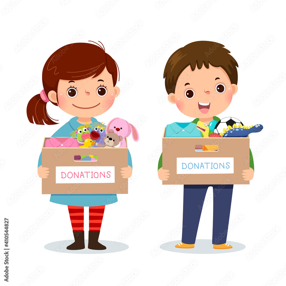 Vector illustration cartoon of little children girl and boy holding