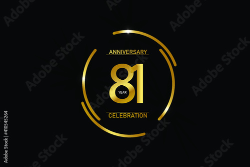 81 year anniversary celebration logotype. anniversary logo with circle golden and Spark light white color isolated on black background - vector