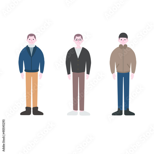 ボーイズ3パターン冬の着こなし服装イラスト素材