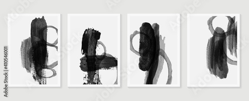 Black and white abstract wall arts vector. Hand draw Organic shape design for wall framed prints, canvas prints, poster, home decor, cover, wallpaper. Vector illustration