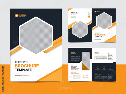 Corporate bi fold business brochure template design with clean, minimal, and modern shapes in A4 format.