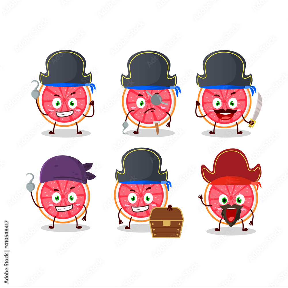 Cartoon character of slice of grapefruit with various pirates emoticons