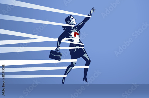 Business Woman Trapped and Unable to Move Freely Blue Collar Illustration Concept