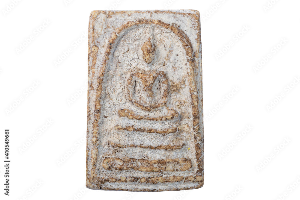 Amulets, Macro  Thai buddha amulet    isolated on white background.