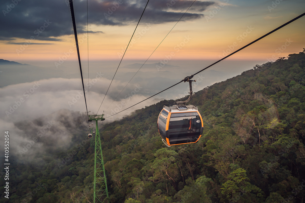 Cable car to famous tourist attraction - European city at the top of the Ba Na Hills, Vietnam