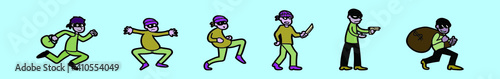 set of robber cartoon icon design template with various models. vector illustration isolated on blue background