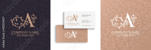 Premium Vector A logo. Monnogram, lettering. Delicate elegant floral pattern of roses. Personal logo or sign for branding an elite company. Vector design.