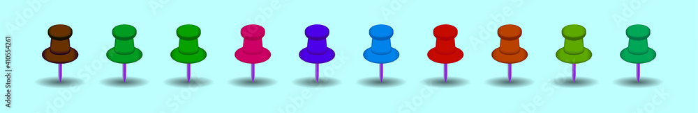 set of thumb tack cartoon icon design template with various models. vector illustration isolated on blue background set of thumb tack cartoon icon design template with various models. vector illustration isolated on blue background