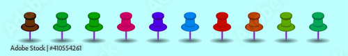 set of thumb tack cartoon icon design template with various models. vector illustration isolated on blue background