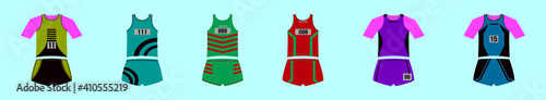 set of sports jersey cartoon icon design template with various models. vector illustration isolated on blue background