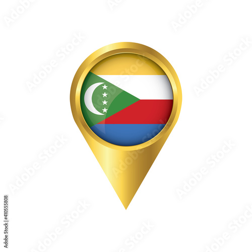 Flag of Comoros.symbol check in Comoros, golden map pointer with the national flag of Comoros in the button. vector illustration. Free Download Flag of Comoros.symbol check in Comoros, golden map pointer with the national flag of Comoros in the button. vector illustration. - GFXLoad